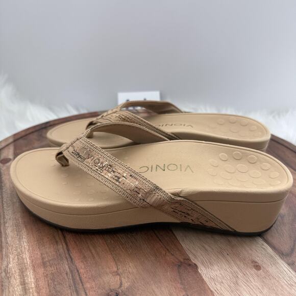 Vionic Hightide Sandals Womens Size 6 Beige Cork‎ Wedge Flip Flop 380 TVW4895 - Picture 3 of 9